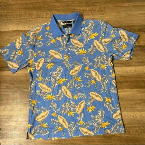 Greg Norman Shark Golf Polo Floral in Color Blue and Tan Brown Mens Size XL - Picture 1 of 6